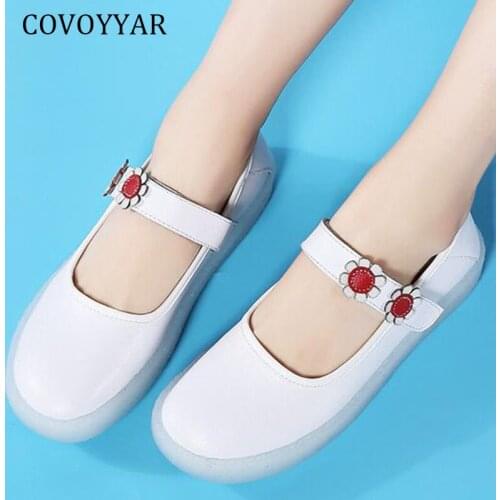 COVOYYAR Soft Women Flats Moccasins White Genuine Leather Casual Shoes Woman 2019 Autumn Cut Out Nurse Lady Jelly Shoes WFS471
