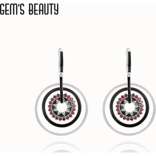 GEMS BEAUTY 925 Sterling Silver Enamel Classic Round Stud Earrings For Women Natural Garnet Handmade Fashion Jewelry Earrings