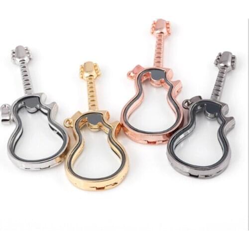 10pcs/lot Mix Colors Musical Guitar Glass Floating Memory Locket Pendant Handmade Charms Locket For Necklaces Keychain Jewelry