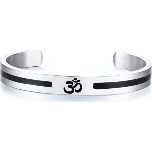 2021 Trendy European And American Style Engraving Stainless Steel Corrosion Aum Epoxy C-shaped Bracelet Suitable For Men