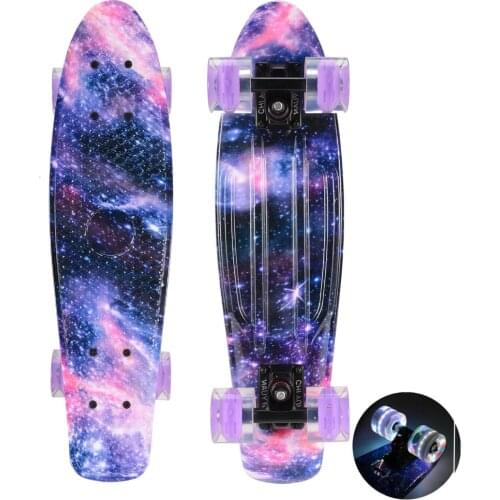 22" Cruiser Skateboard Mini Plastic Skate Board Retro Longboard Graphic Galaxy Starry Printed Skate Board