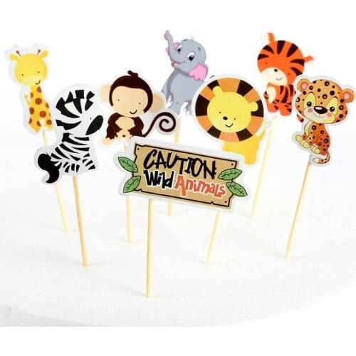 24PCS Decorate Birthday Party Cake Topper Forest Zoo Farm Dog Anime characters Theme Baby Shower Cupcake Toppers With Sticks