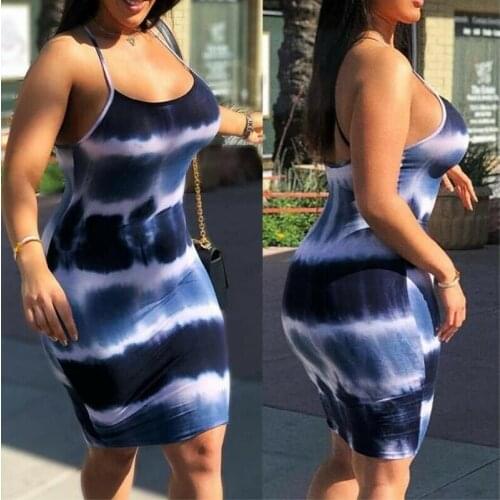 4 Colors Newest Arrivals Womens Fashion Slim Tie Dye Sleeveless Mini Dress Female Bodycon Stretch Summer Casual Dress Plus Size