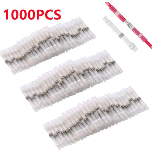 500/1000PCS White Heat Shrink Wire Connector Waterproof Insulated Solder Sleeve Tube AWG26-24 Butt Electrical Splice Terminals