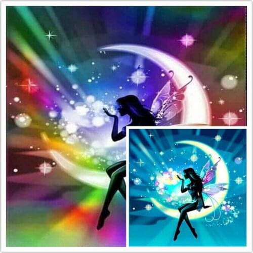 Diy 5d diamond painting fairy on crescent moon diamond embroidery rhinestone full square crystal painting cross stitch
