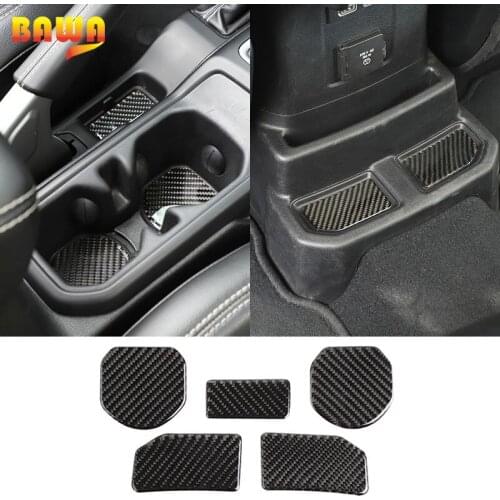BAWA Car Front Rear Cup Holder Mat Coaster Decoration Cover Soft Carbon Fiber Stickers for Jeep Wrangler JL 2018+ Car Accessorie