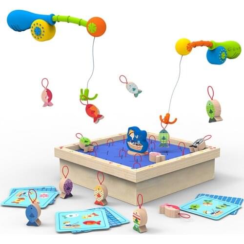 Baby Wooden Fishing Games Toys Color Matching Memory Chess Games Montessori Early Educational Matching Toys Fine Motor Training