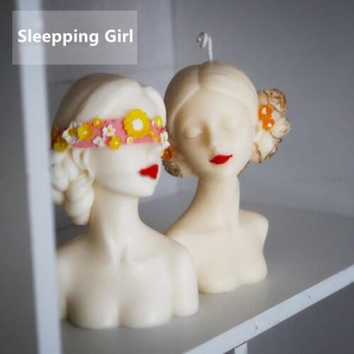 Girl Portrait Blindfolded Head silicone Mold Candle Mold Sculpture Aromatherapy Candle Plaster Home Decoration Silicone Mold