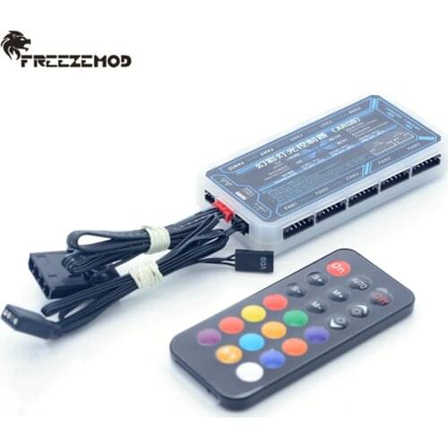 FREEZEMOD AURA SYNC Full Color Rainbow Remote PC Water Cooler 5V 3PIN Remote with 10 Fans 2 RGB Hub Controller A-RGB Motherboard