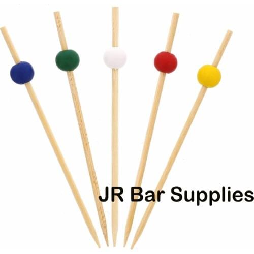 Cocktail Bamboo Ball Pick 4.75" Bamboo Ball Picks - Pack of 100 - Blue/Green/Yellow/White/Red