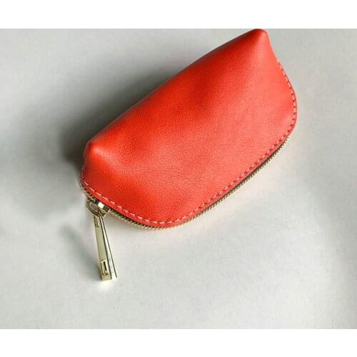 Cowhide Orange Coin Purse Genuine Leather Card Holder Key Maroon Pink Durable High Class Luxury Pouch Bag Charm Kids Student