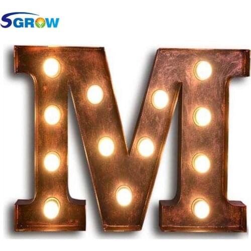 SGROW Metal Letter M Wall Lamp Light for Bedroom Living Room Art Lampara Industrial Creative Lights Logo M Iron Billboard Lamps