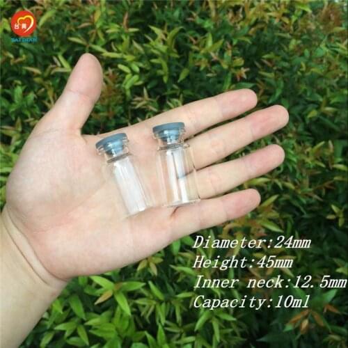 24*45*12.5mm 10ml Glass Vials Bottles with Rubber Stopper Mini Bottles Jars Injection Vials for Liquid Leakproof Storage 100pcs