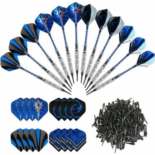 12 Pcs 18g Professional Soft Tip Darts Set Kit Steel Darts Needle Box Rod Leaf Dartboard Accessories Metal Head Copper Plated