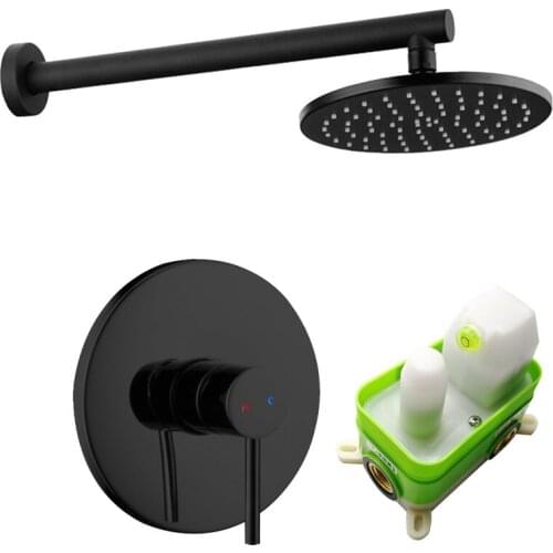 Wall Mounted Black brass Bathroom Shower Set 8" Rianfall Shower Head Shower Faucet set Shower Arm Diverter Mixer Handheld Set