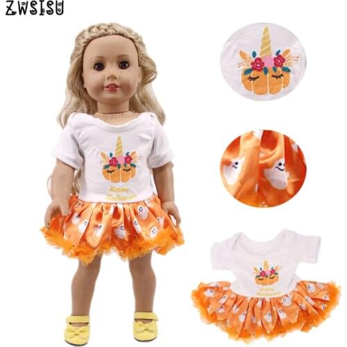 Doll Clothes Halloween 14 Sets Available Unicorn Pumpkin Dress For 18 Inch American&43 Cm Baby Doll Generation Girl`s Toy