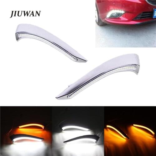 One Pair White Daytime Running Light LED Flashing Flow Driving Lamp With Yellow Turn Signal Lights For Mazda 2 2015 2016 2017