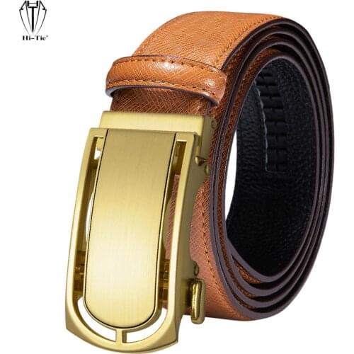 Orange Real Leather Mens Belts Automatic Buckles Ratchet Waistband for Dress Jeans Sliding Buckle Easy Release Daily Wedding XL