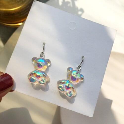 Japanese Style Transparent Animal Cute Bear No Hole Clip Earrings Small Little Bear Clip on Earrings No Piering for Kids Girls