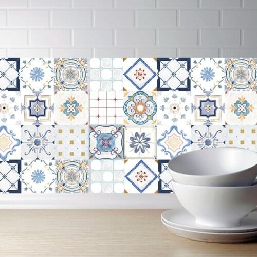 Retro Morocco Tile Stickers Kitchen PVC Waterproof Wall Stickers Bathroom Self Adhesive DIY Wall Decals Mediterranean