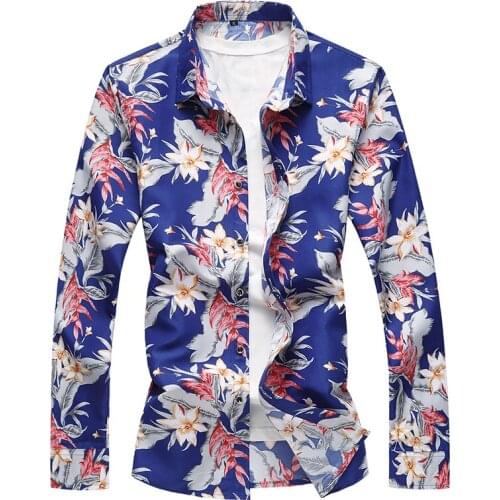 New Fashion Flower Printed Long Sleeve Shirts Men Camisa Male Slim Flower Shirts Men Clothes 2018