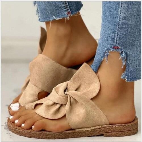 2020 Women Sandals Shoes Summer Flat Sandals Bow-Knot Comfort Retro Anti-Slip Beach Shoes Platform Slide Womens Slippers NVLX54