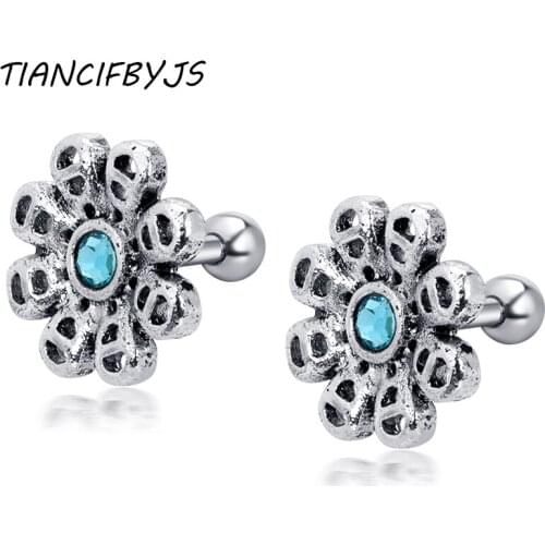 TIANCIFBYJS Stainless Steel Tragus Earrings Crystal Cartilage Piercing Ear Stud Gem Ear Tragus Piercings Body Jewelry