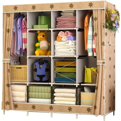 Modern Simple Wardrobe Fabric Locker Household Steel Pipe Combination Simple Folding Storage Reinforcement Wardrobe Closet