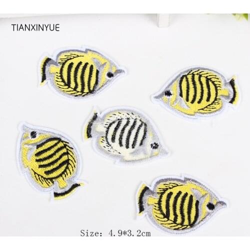 TIANXINYUE 20pcs/lot fish Patch Iron On Applique Fabric Embroidered Motif Biker Chick Lady Decal Sew DIY Accessories