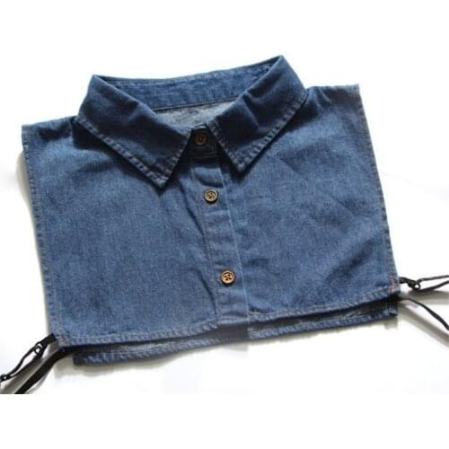 Unisex Washed Denim Cotton False Fake Collar Button Down Detachable Lapel Half Shirt Blouse Sweater Decorative Dickey