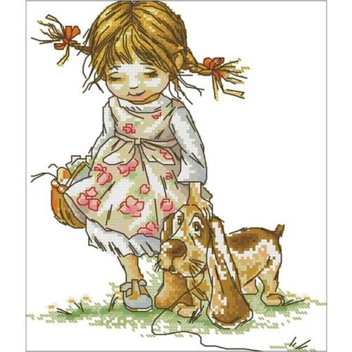 Girl and puppy patterns counted 11CT 14CT 18CT Cross Stitch Set DIY Chinese Cross-stitch Kits Embroidery Needlework Home Deco