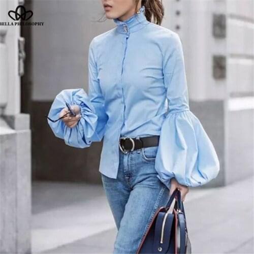 HStar 2020 spring blouse shirt women spring women casual turtleneck lantern sleeve shirt single breasted blusas shirt