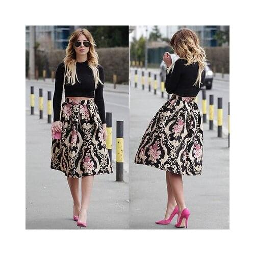 NEW Arrivals Women Stretch High Waist Flora Skirts Flared Pleated Swing Long Skirts