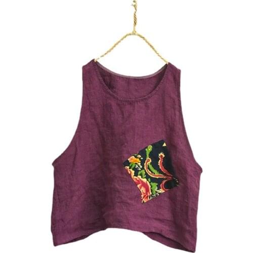 Summer Vest Thin Cotton Linen 2021 New Sleeveless Tank Tops Loose Patchwork O Neck Pullovers Mori Girl Fashion Tops YoYiKamomo