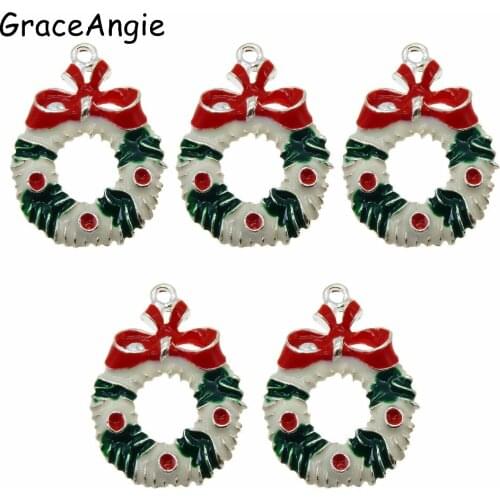 10pcs Alloy Christmas Flower Circle Tree Enamel Charms For Earrings Jewelry Bracelet Keychain Necklace Pendant Bookmark DIY Gift