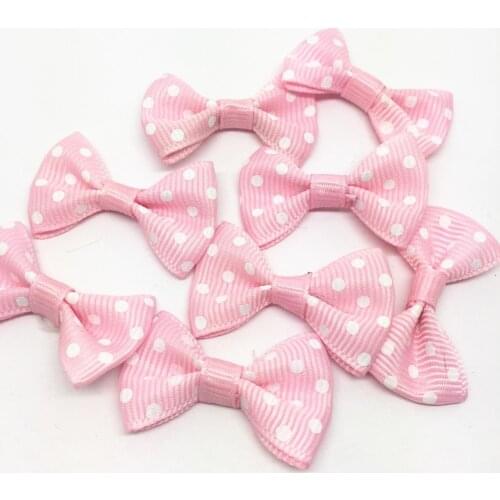 100pcs/lot Pink and White Dots Ribbon Bows Grosgrain Ties Bow Embellishments 35*20mm/pc For Cardmaking