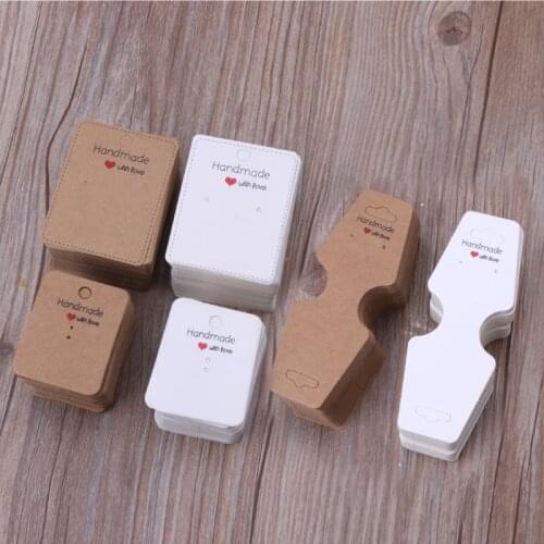 100Pcs Handmade Kraft Paper Blank Tags Display Hanging Cards Package for Ear Studs Earrings Necklaces Jewelry Package