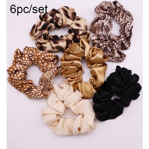 6PC Set Satin Leopard Hair Scrunchies Hair Ribbon Hair Band Headband Adult Hair Accessories