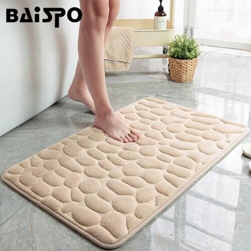 BAISPO Pebble Printed Bath Mat Non-Slip Absorbent Bathroom Carpet Coral Velvet Foot Mat Memory Foam Mat Shower Room Door Mat