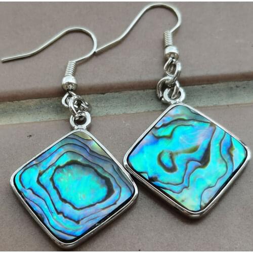 Free Shipping Women Fashion Jewelry New Zealand Abalone Shell Rhombus Beads Earring Pair C10021