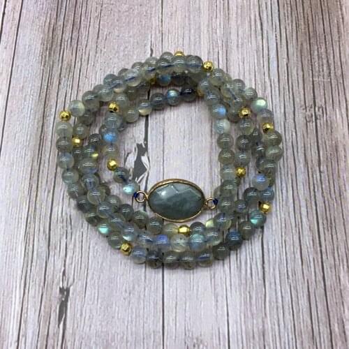 Natural Stone Beads Labradorite Bracelet Elastic Mala Yoga Necklace 6 mm Bead Woman Jewelry Great For Her Gift