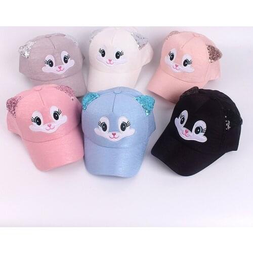 Cute Rabbit Embroidery Children Baseball Cap Shiny Hat Rabbit Ears Lovely Boy Girl Kids Snapback Adjustable Sequin 2021 New
