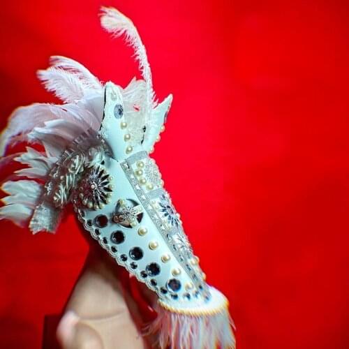 EC80 Ballroom dance costumes dj stage head piece wears show catwalk performance dress horsehead feather headwear outfits helmet