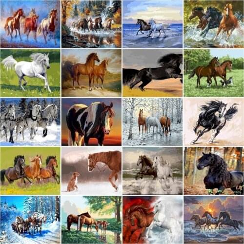 Gatyztory DIY Oil Painting By Numbers Animal Home Living Room Art Craft 40x50cm Coloring By Number Canvas Kits Horse Handmade Gi