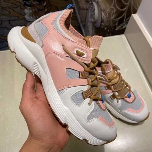 Breathable Mixed Colors Sneakers Women Outdoor Casual Vulcanize Shoes Patchwork Flat Shoes Woman Lace Up Womens Running Shoes