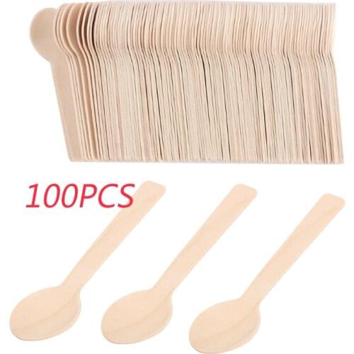 100/200pcs Disposable Wooden Spoon Western Dessert Scoop Coffee Spoon Wedding Party Tableware Mini Cutlery Set Ice Cream Scoop