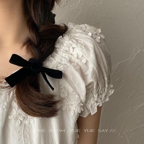 Small Hair Rope Women Black Velvet Bow Circle Retro Super Fairy Temperament Sweet Rubber Band Teenage 2Pcs/Lot