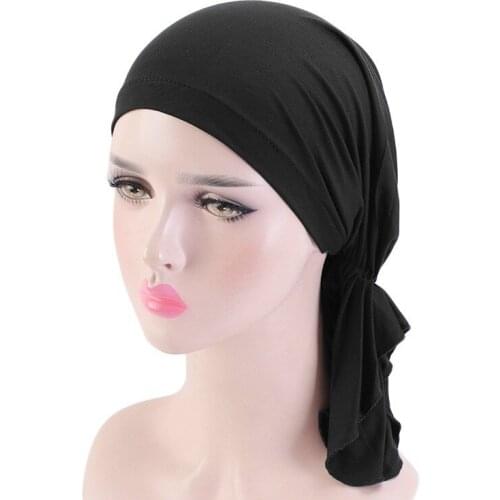 Muslim Women Elastic Turban Cap Head Wrap Pirate Hat Cancer Bandanna Cap Modal Cotton Doorag Chemo Hair Loss Cover Beanie Scarf