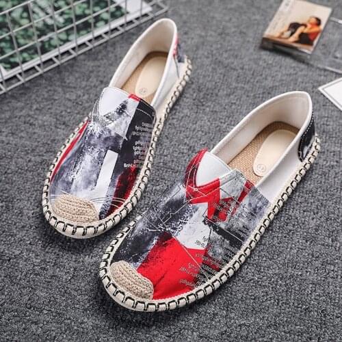 2021 Summer Print Casual Mens Shoes Fashion Canvas Slip On Loafers Men Soft Breathable Fisherman Flats Shoes Men zapatos hombre