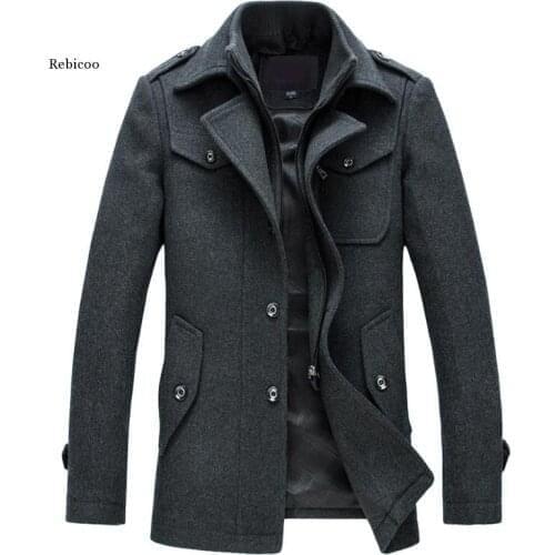 Mens Overcoat Winter Wool Coat Slim Fit Jackets Fashion Outerwear Warm Man Casual Jacket Overcoat Pea Coat Plus Size M-5Xl